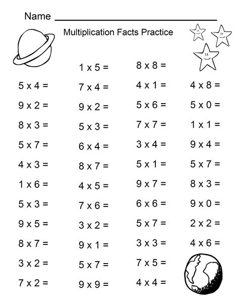 Multiplication facts worksheets .